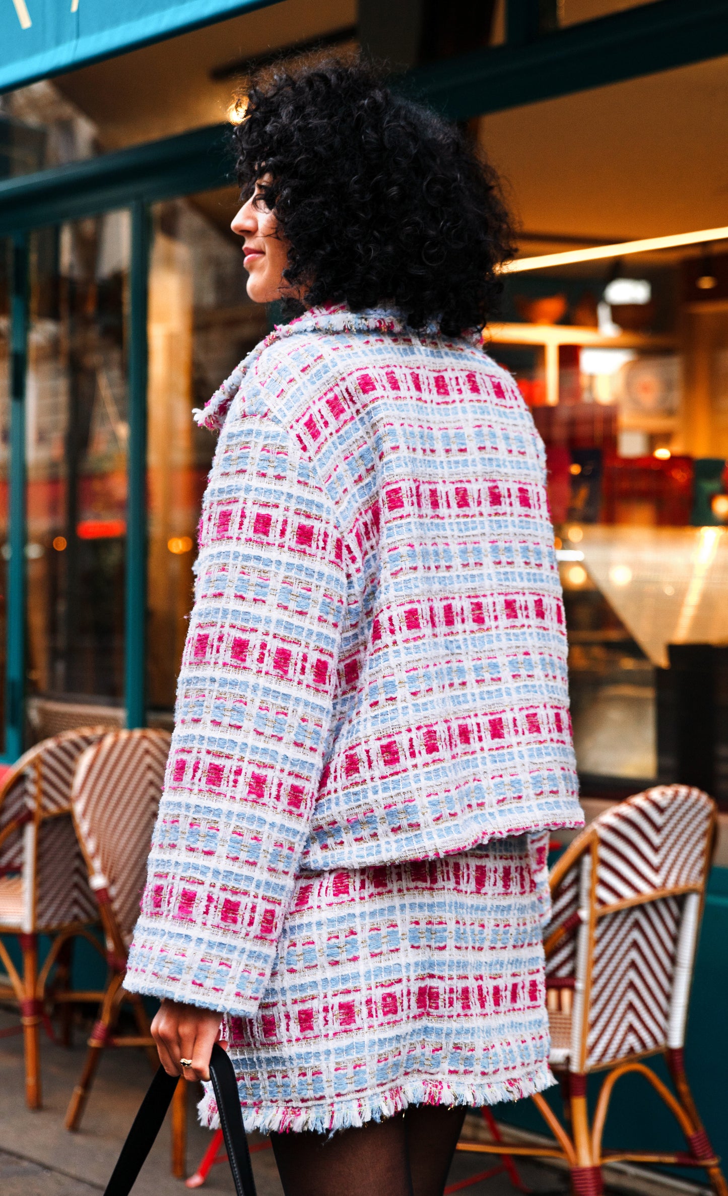 Jupe tailleur Carlis rose et bleu