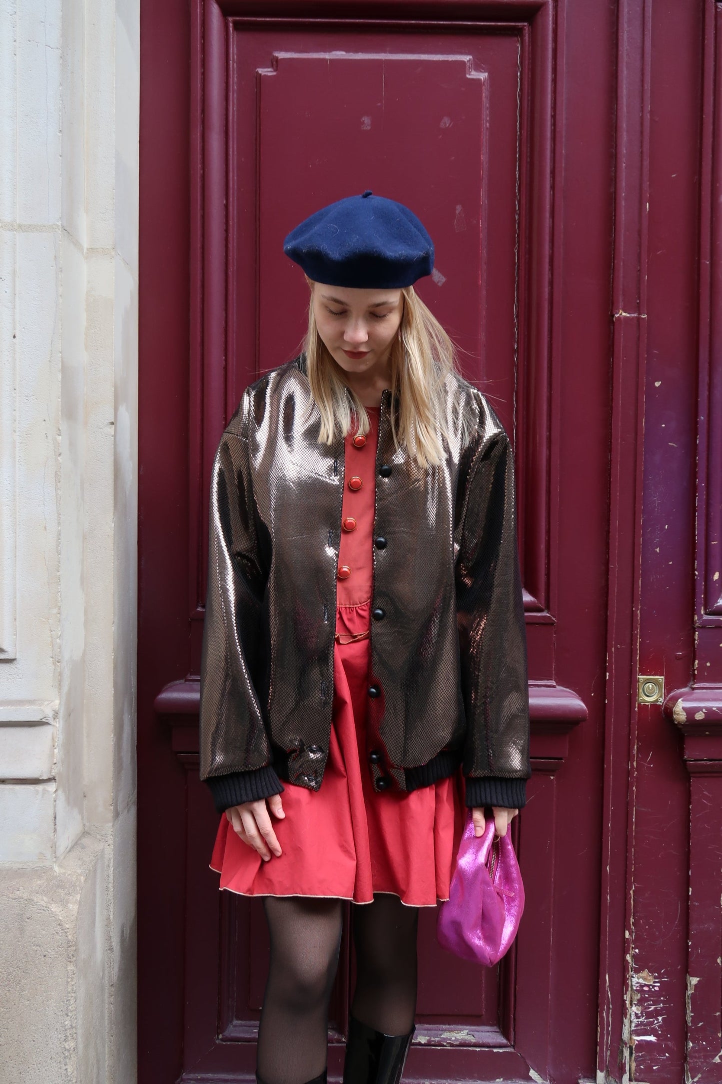 Bomber Mélusine en néoprène doré, made in France - carlisfrance