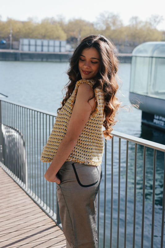 Gilet Pole Express — Tweed de Coton Luxe Sans Manches Made in France - carlisfrance