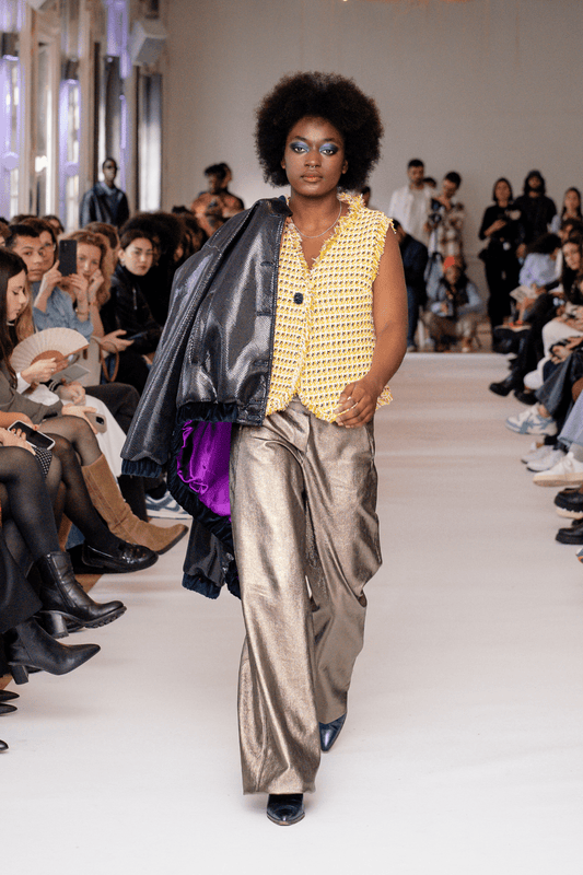 Pantalon Large Flare – Denim Enduit Doré & Noir - carlisfrance