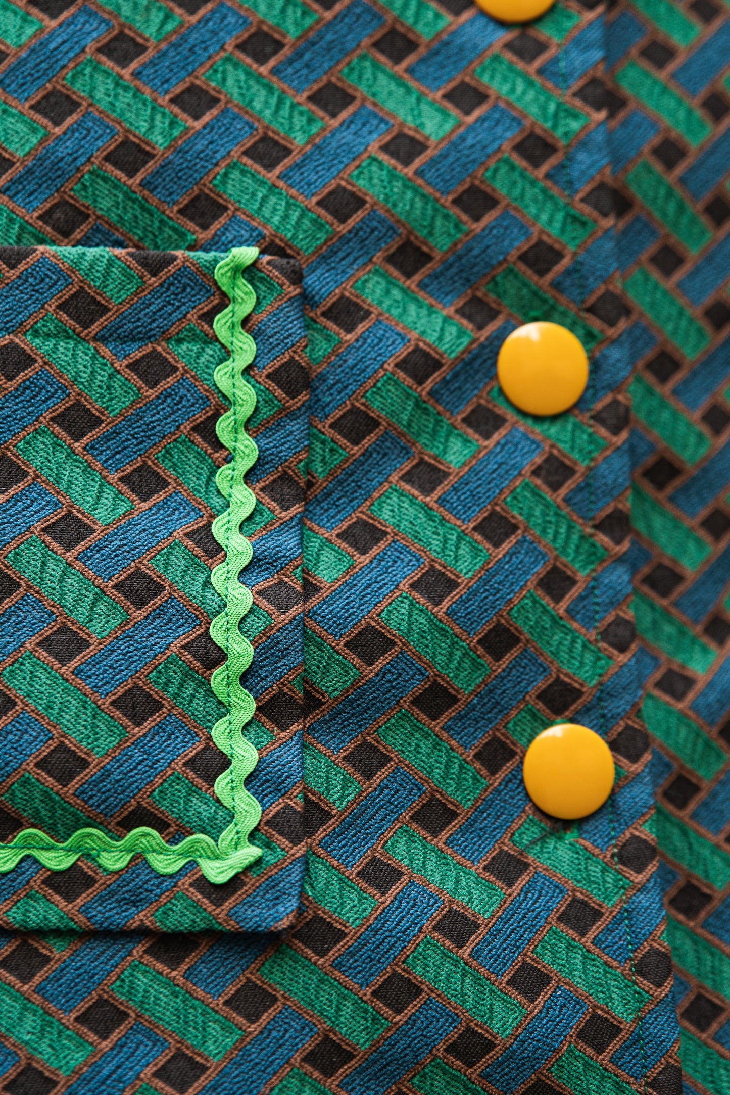 détail de la poche de la robe rétro en jacquard de coton, robe élégante made in France