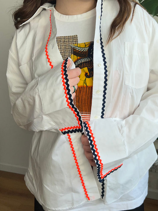 Chemise blanche en popeline de coton, fabriquée en France