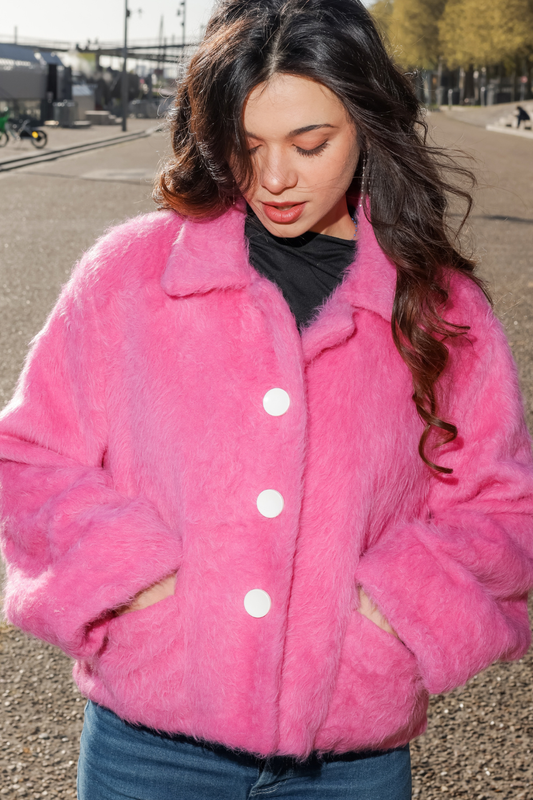 Veste Barbapapa – Alpaga Rose Effet Fourrure Confection Française
