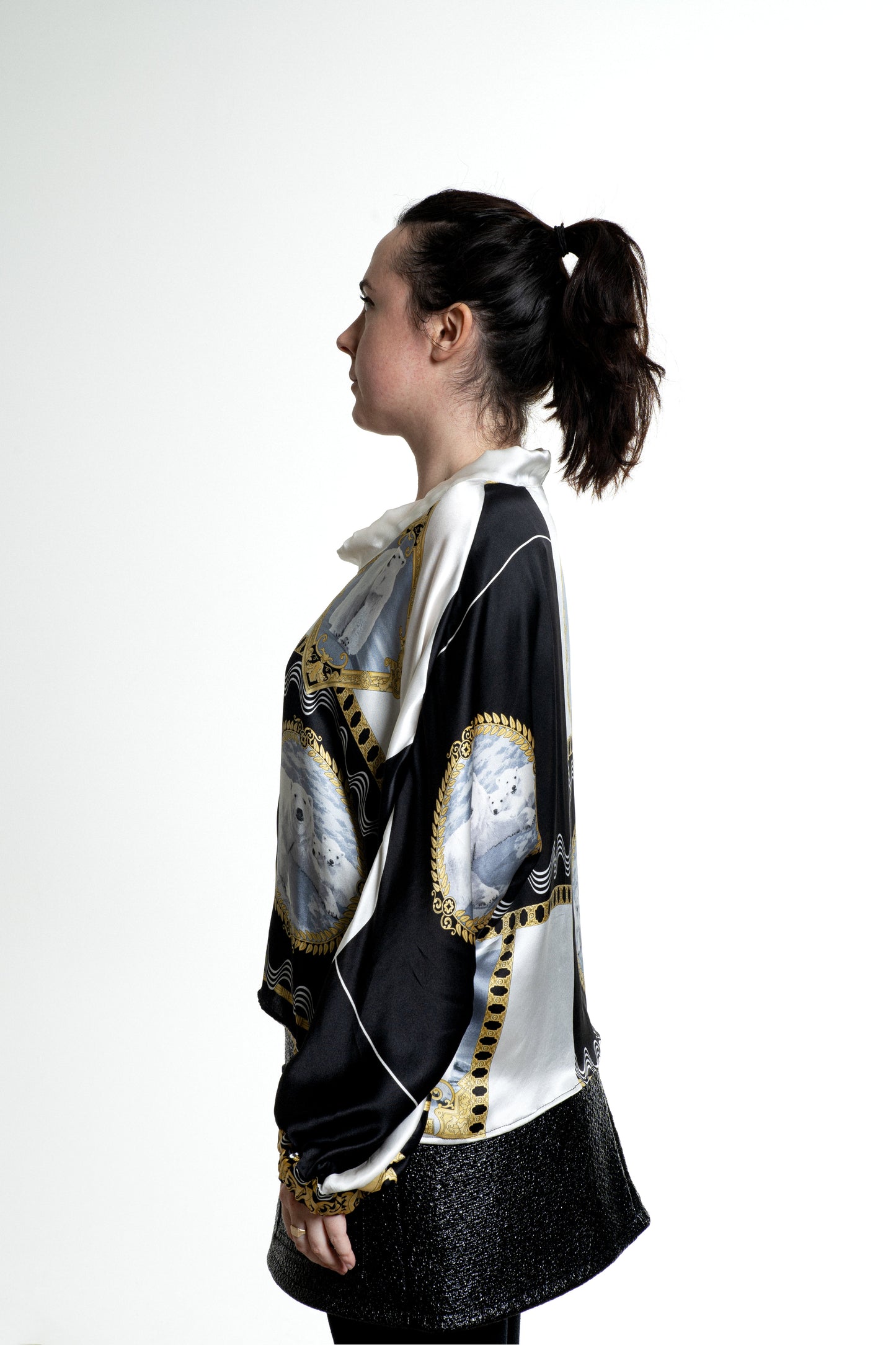 Top Polar Bear - carlisfrance, blouse en soie de luxe, pièce unique