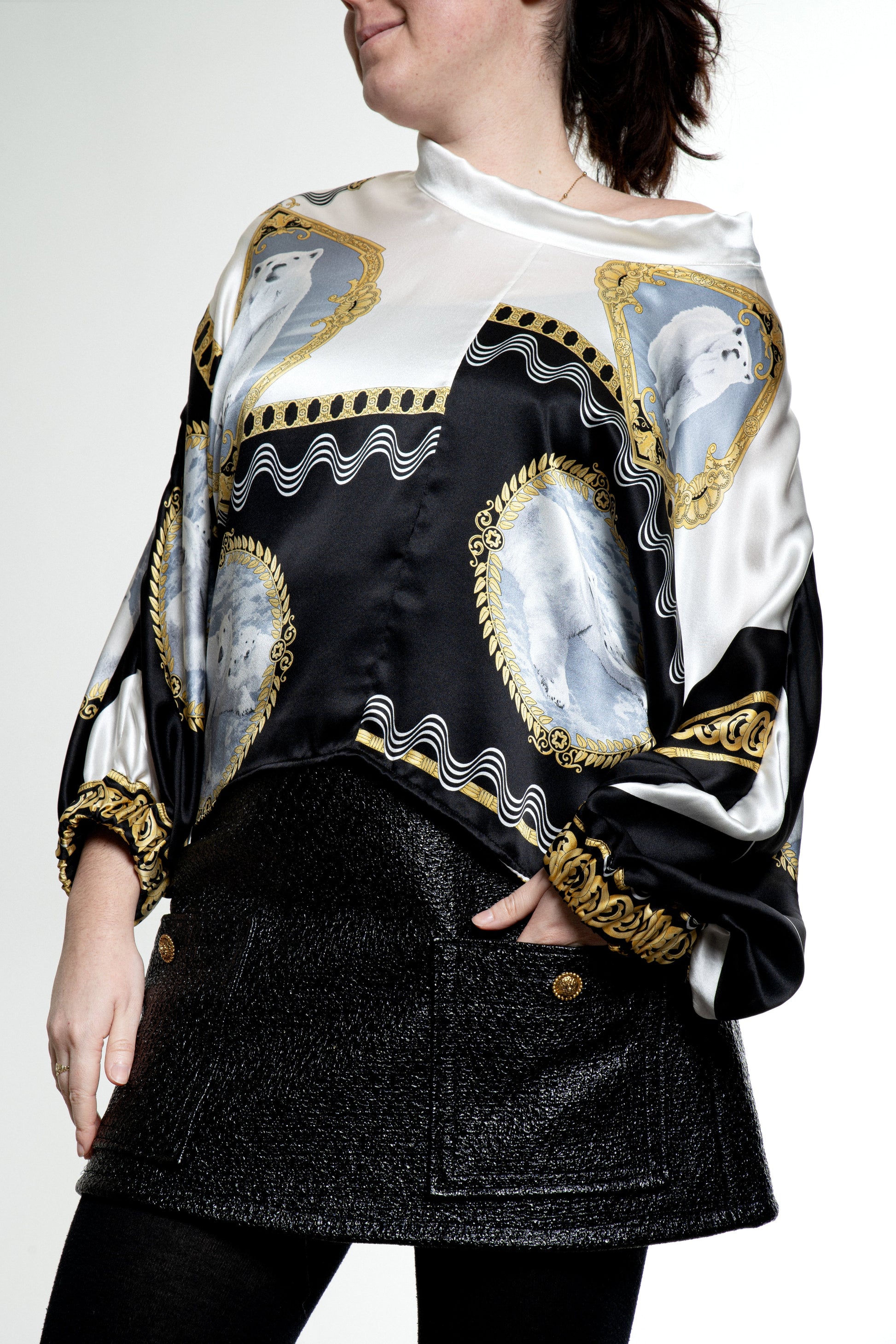 Top Polar Bear - carlisfrance, blouse ours blanc en soie made in France,