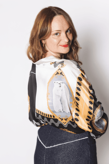 Blouse Ours Blanc, Soie de Mûrier & Savoir - faire français - carlisfrance