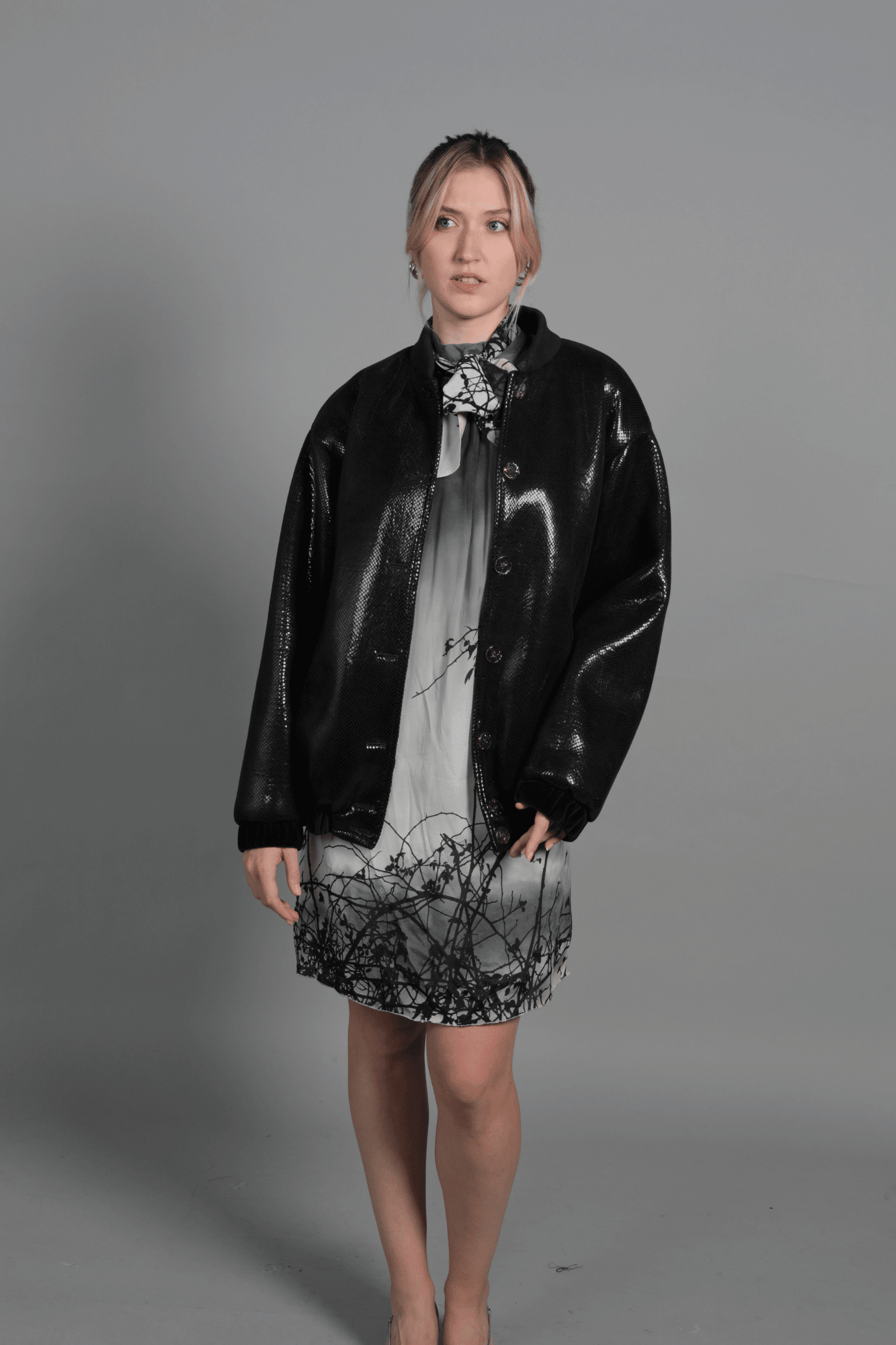 Bomber oversize néoprène bleu nuit femme impression lézard – Carlisfrance
