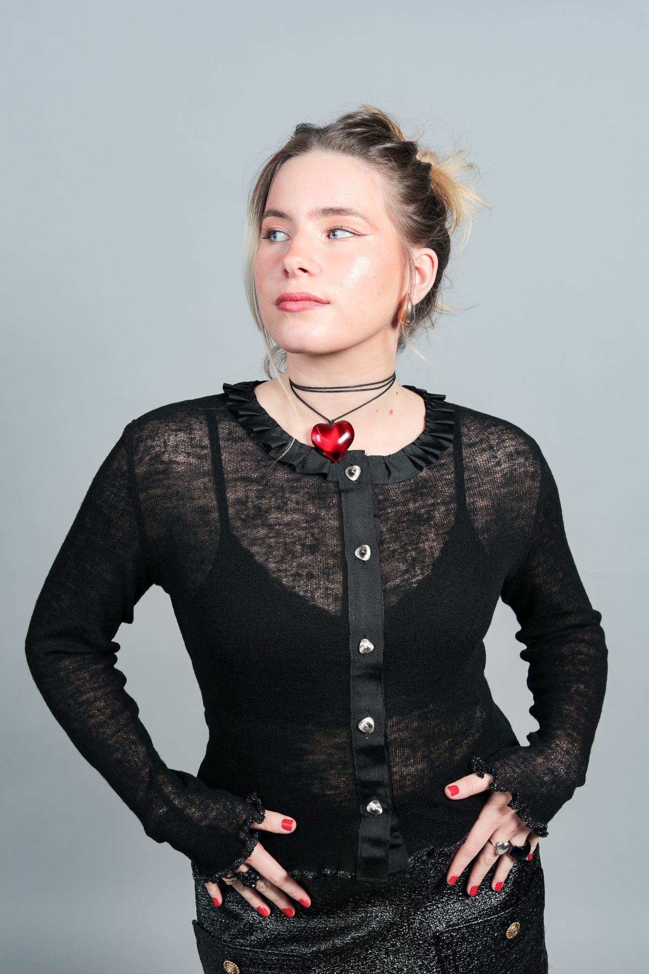 Gilet noir maille fine femme look soirée élégante – Carlisfrance
