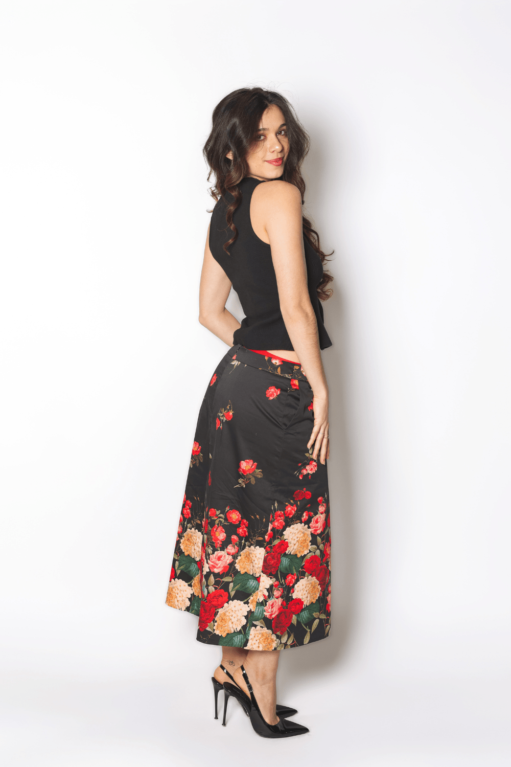 Jupe Toscane – Jupe Midi Satin de Coton Fleuri Italien Édition Limitée Made in France - carlisfrance