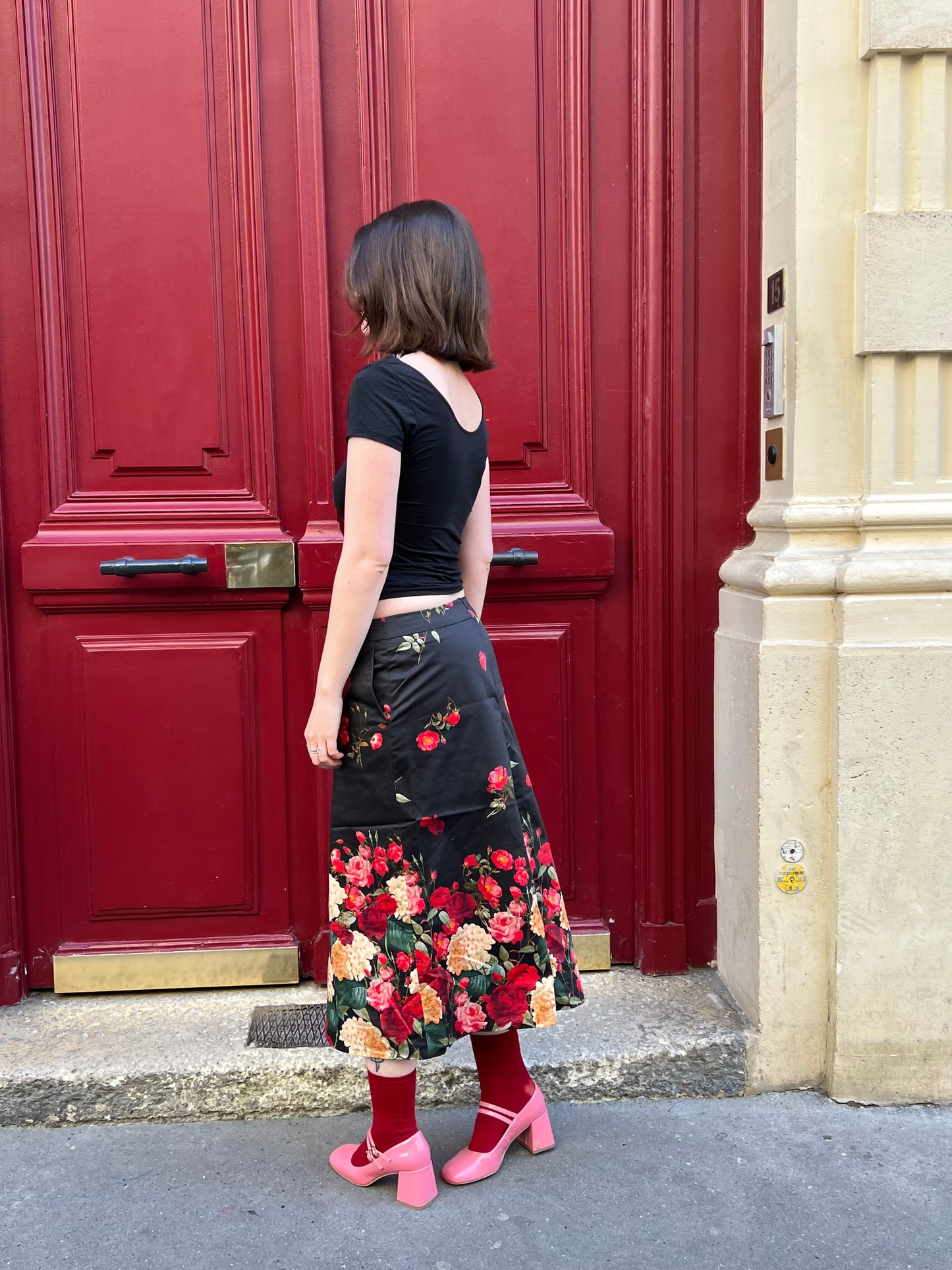 jupe fleurie parisian style made in France, personnalisation sur demande, satin de coton haute couture