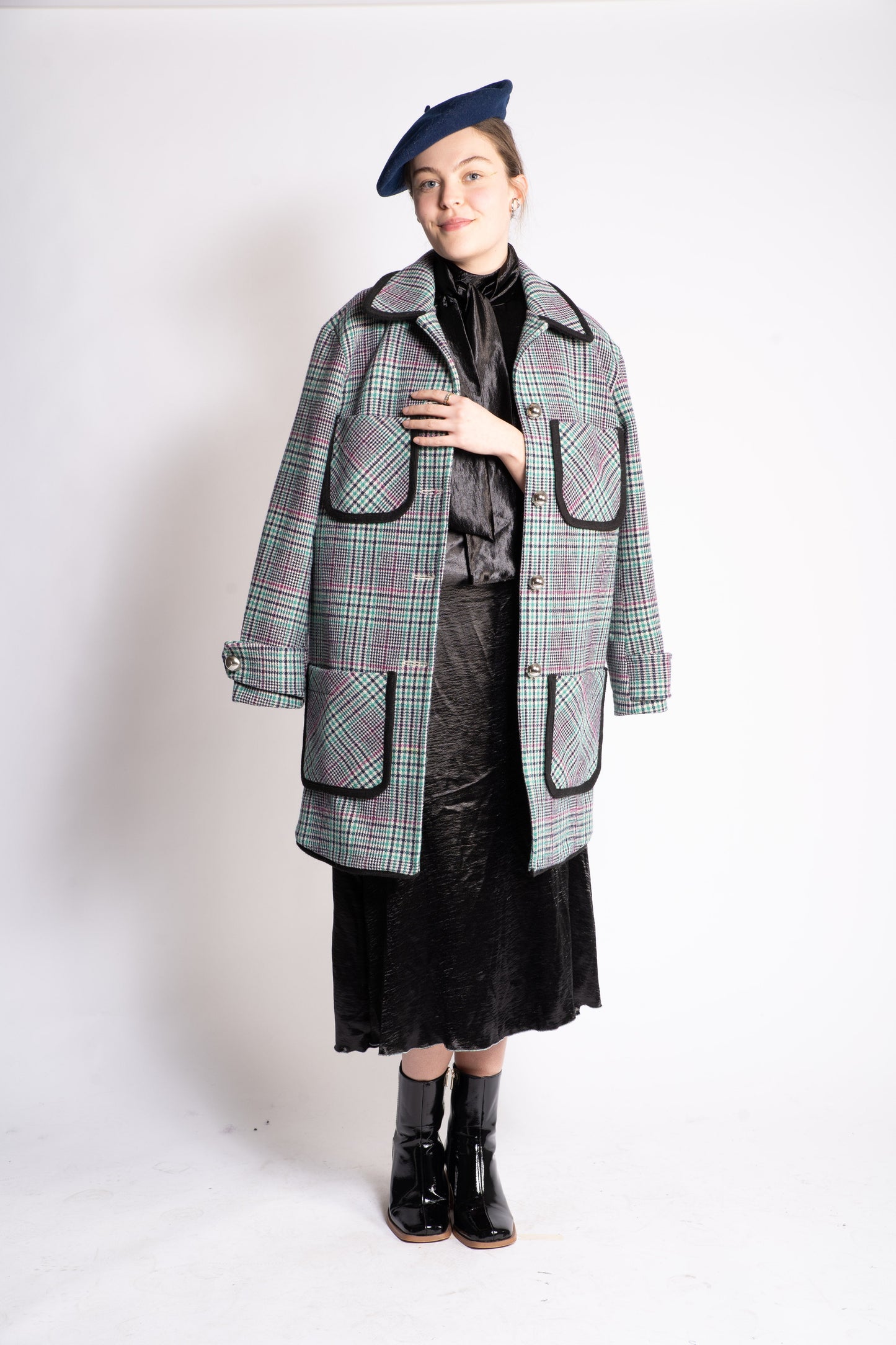 manteau créateur made in France en laine prince de Galles