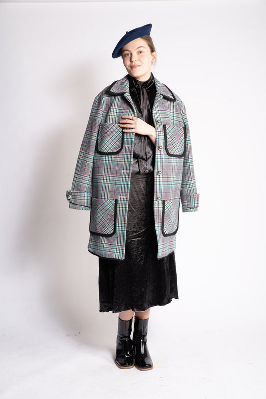 manteau créateur made in France en laine prince de Galles