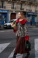 notre veste Fran modèle unique made in France fausse fourrure léopard et col rouge