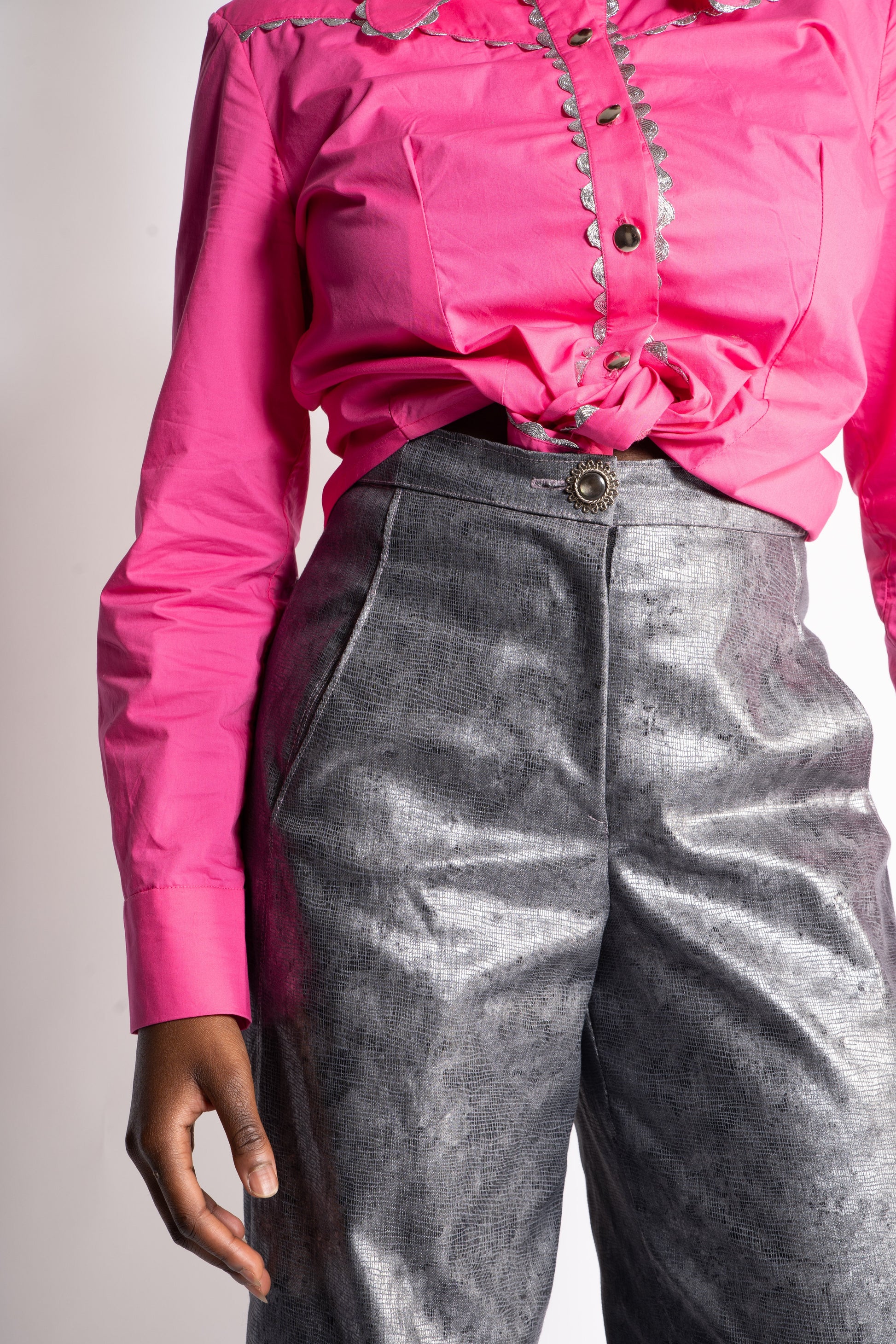 Pantalon Cow Girl, denim enduit argenté - carlisfrance