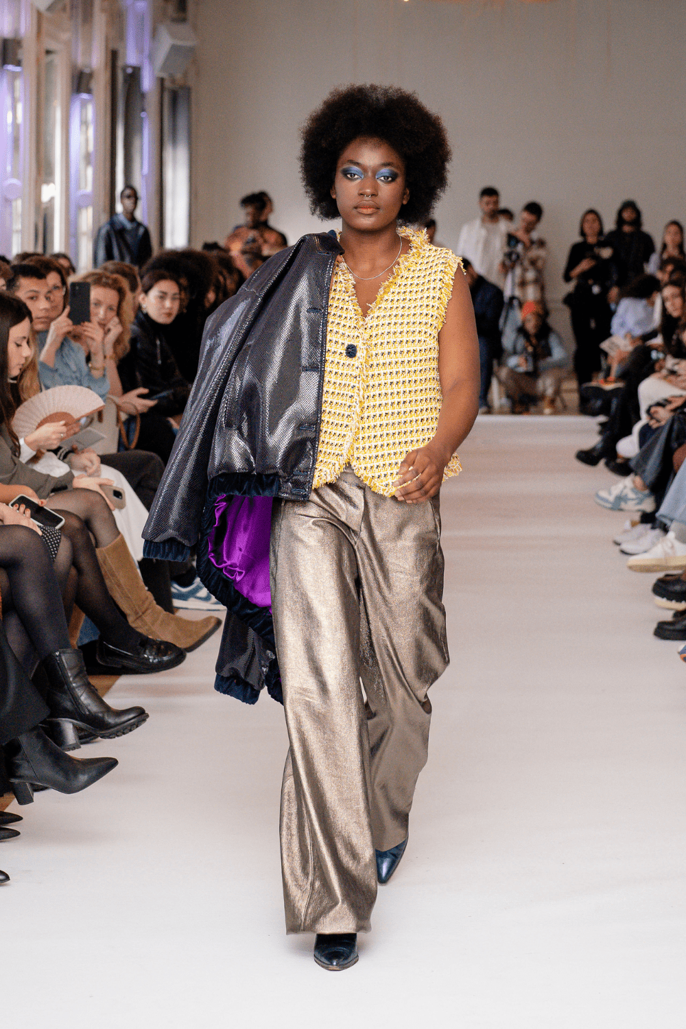 Pantalon Large Flare – Denim Enduit Doré & Noir - carlisfrance