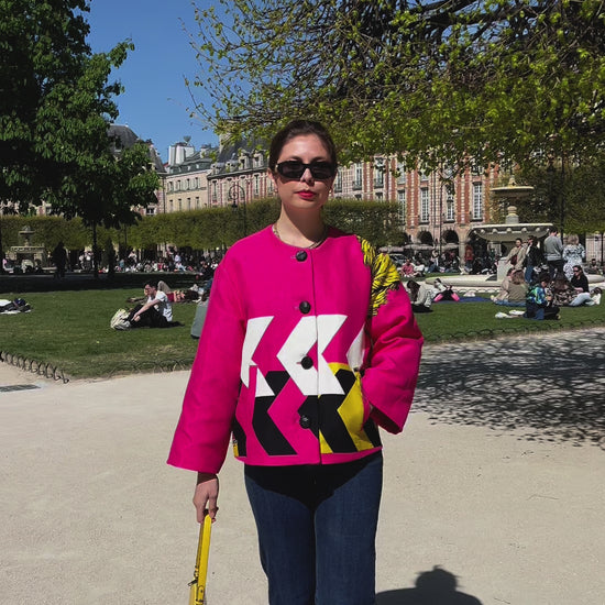 Veste créateur oversize rose imprimé tigre dos édition limitée made in France
