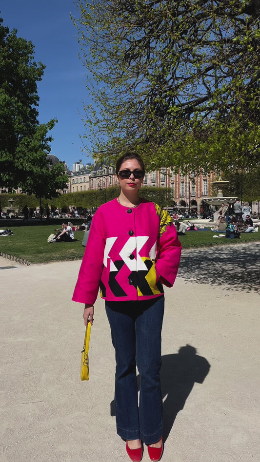 Veste créateur oversize rose imprimé tigre dos édition limitée made in France
