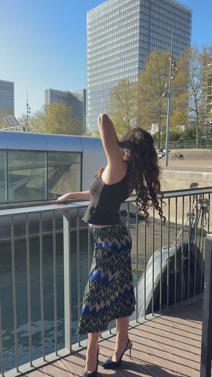 Jupe midi Milan par Carlisfrance en maille lurex premium upcyclée, coupe évasée et taille naturelle
