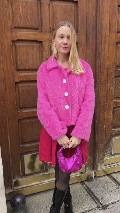 Veste chaude rose fuchsia effet fourrure tenue office et soirée femme
