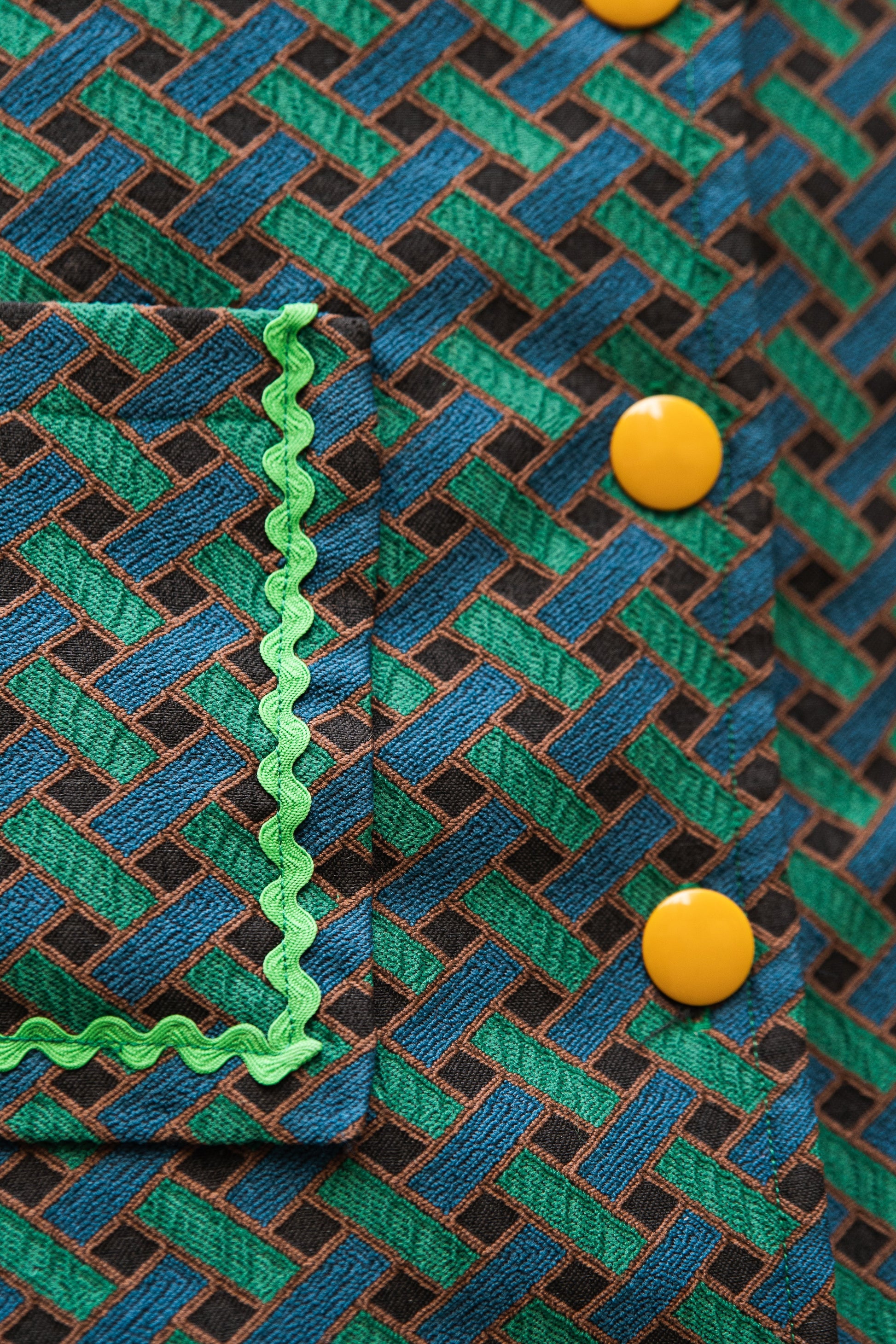 détail de la poche de la robe rétro en jacquard de coton, robe élégante made in France