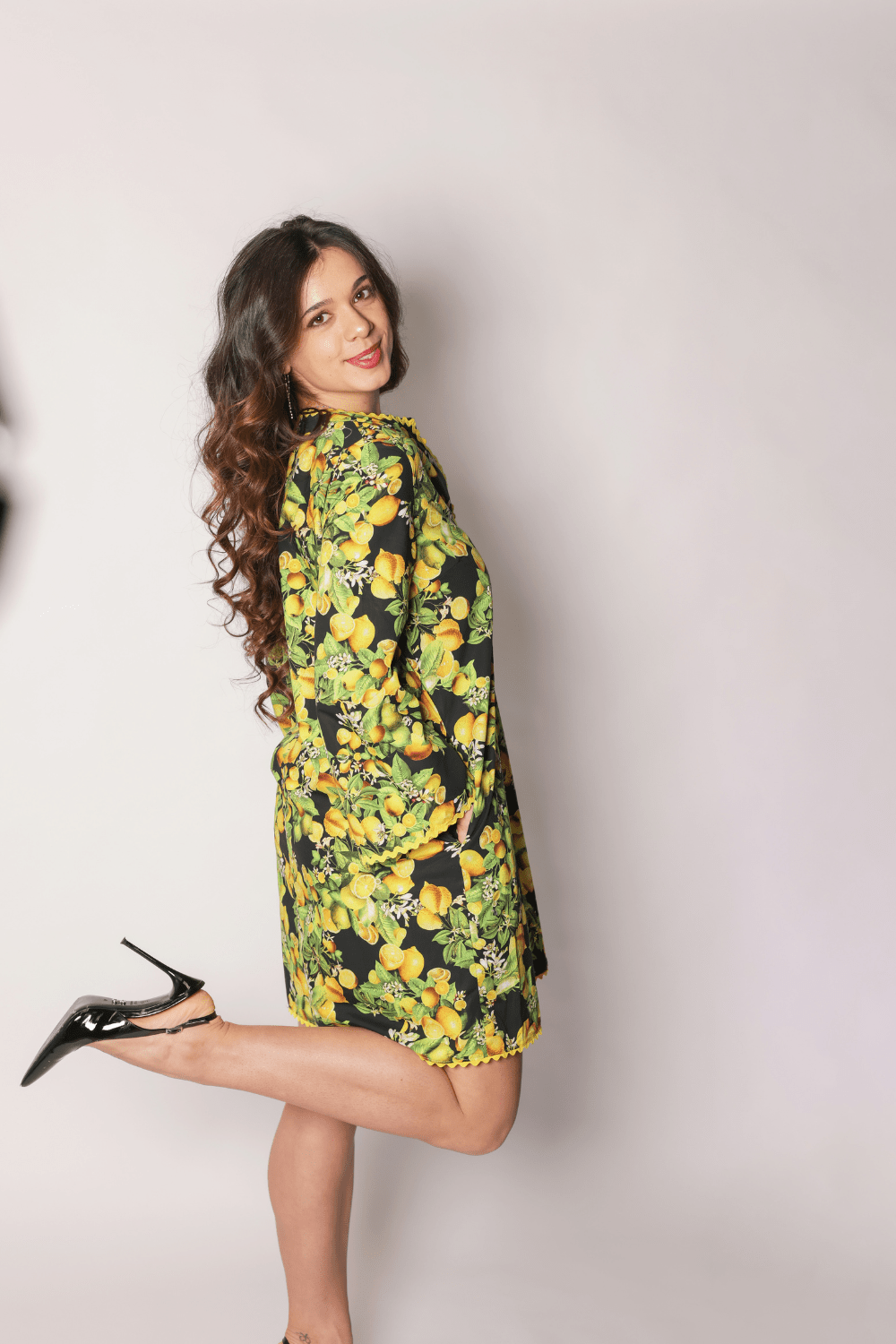 Robe Trapèze Limone en Coton Italien Imprimé Citrons - carlisfrance