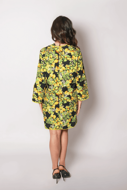 Robe Trapèze Limone en Coton Italien Imprimé Citrons - carlisfrance