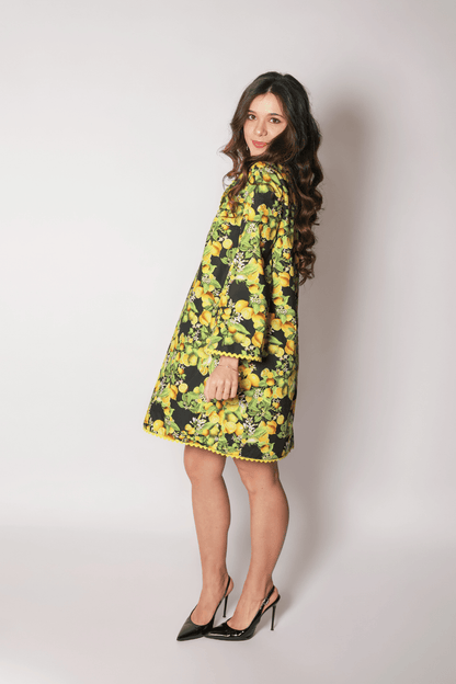 Robe Trapèze Limone en Coton Italien Imprimé Citrons - carlisfrance