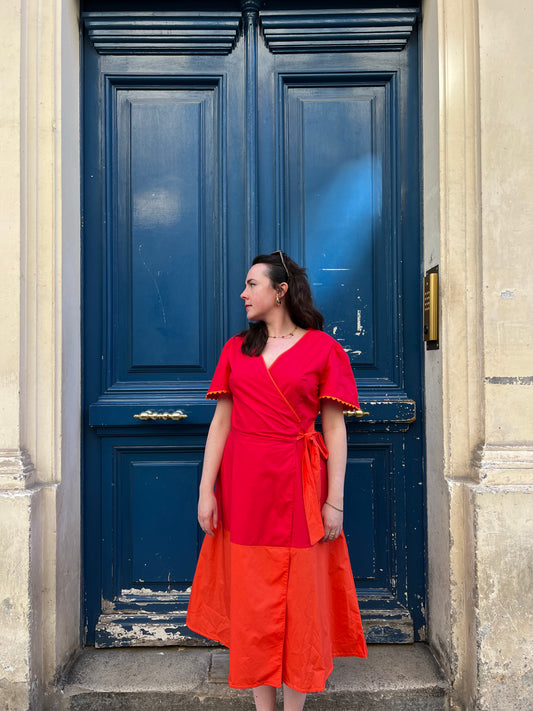 robe portefeuille coton made in France bicolore